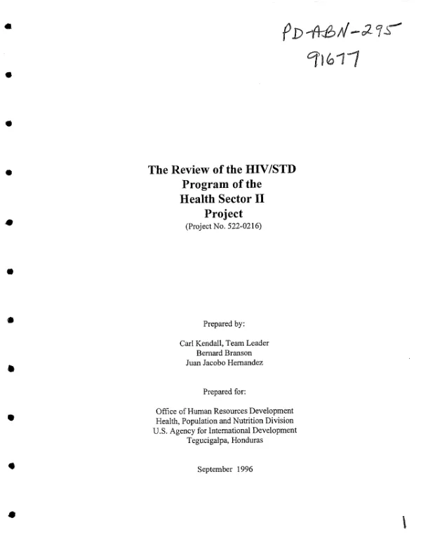 Review of HIV/STD program of the health sector II project (project no. 522-0216)