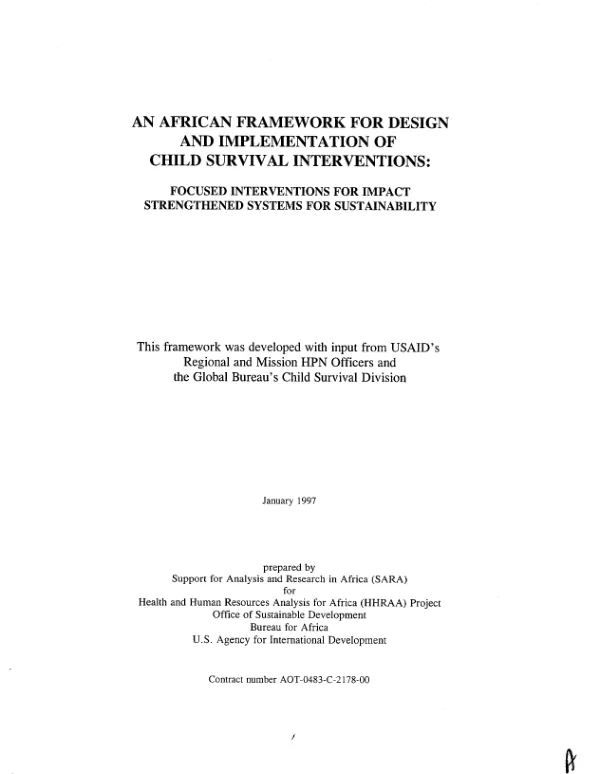 African framework for design and implementation of child survival interventions : focused interventions for impact strengthened systems for sustainability