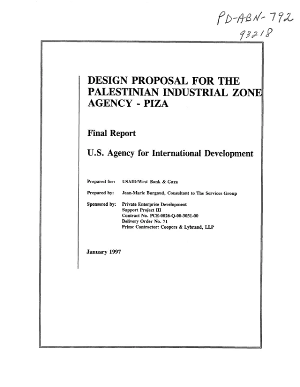 Design proposal for the Palestinian Industrial Zone Agency - PIZA : final report