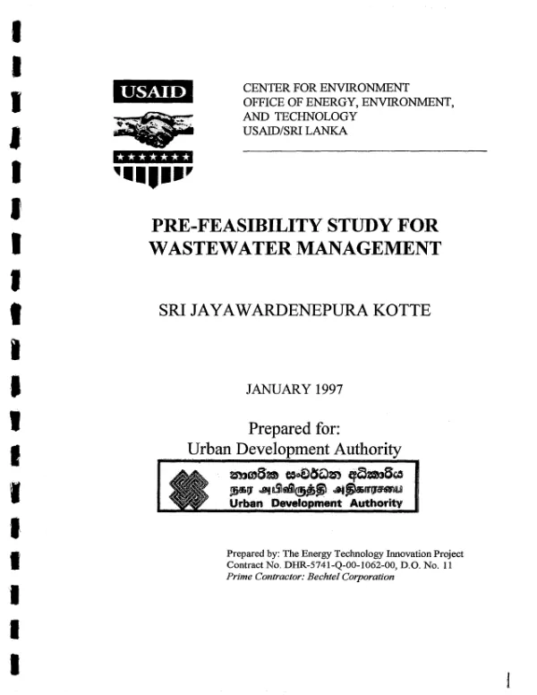 Pre-feasibility study for wastewater management -- Sri Jayawardenepura Kotte