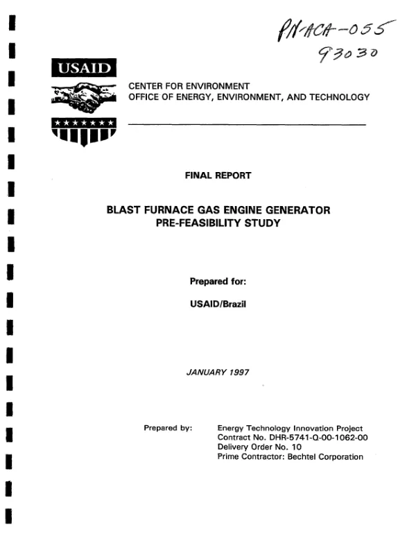 Final report : blast furnace gas engine generator -- pre-feasibility study