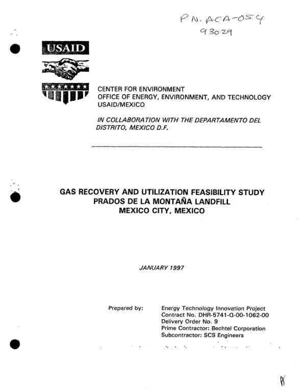 Gas recovery and utilization feasibility study : Prados de la Montana Landfill, Mexico City, Mexico