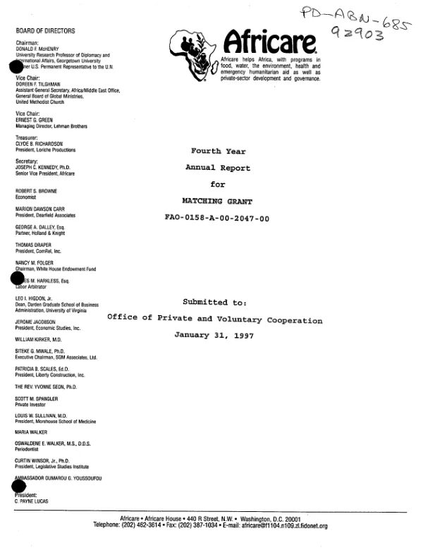 Fourth year annual report for matching grant FAO-0158-A-00-2047-00