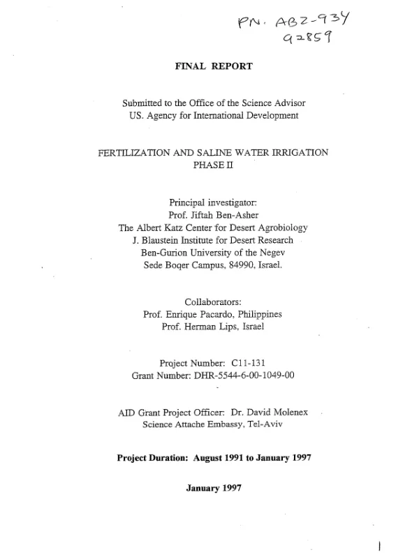 Final report : fertilization and saline water irrigation, phase II