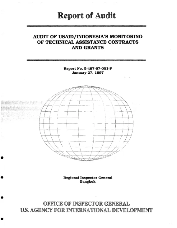 Audit of USAID/Indonesia"s monitoring of technical assistance contracts and grants