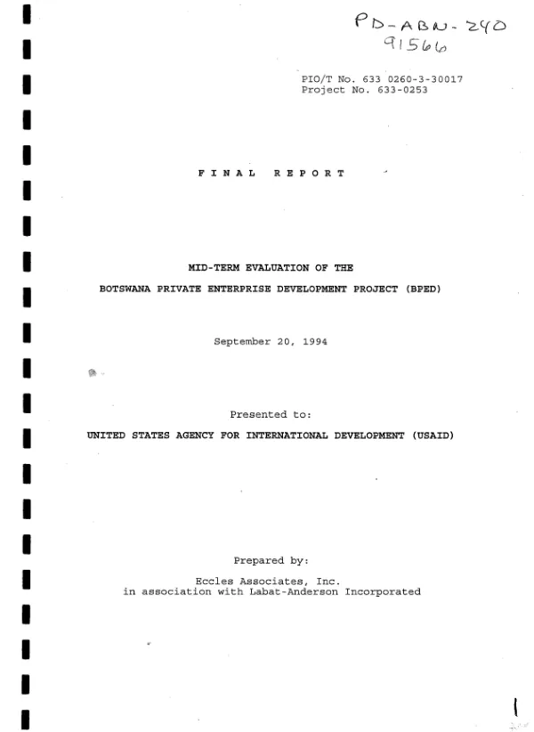 Final report : mid-term evaluation of the Botswana private enterprise development project (BPED)