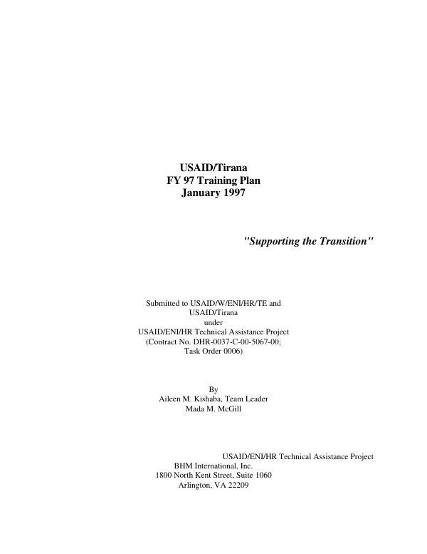 USAIDTirana : FY 97 training plan -- January 1997 : supporting the transition