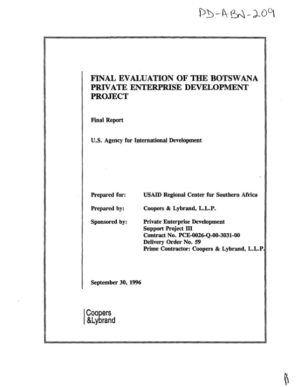 Final evaluation of the Botswana private enterprise development project -- final report