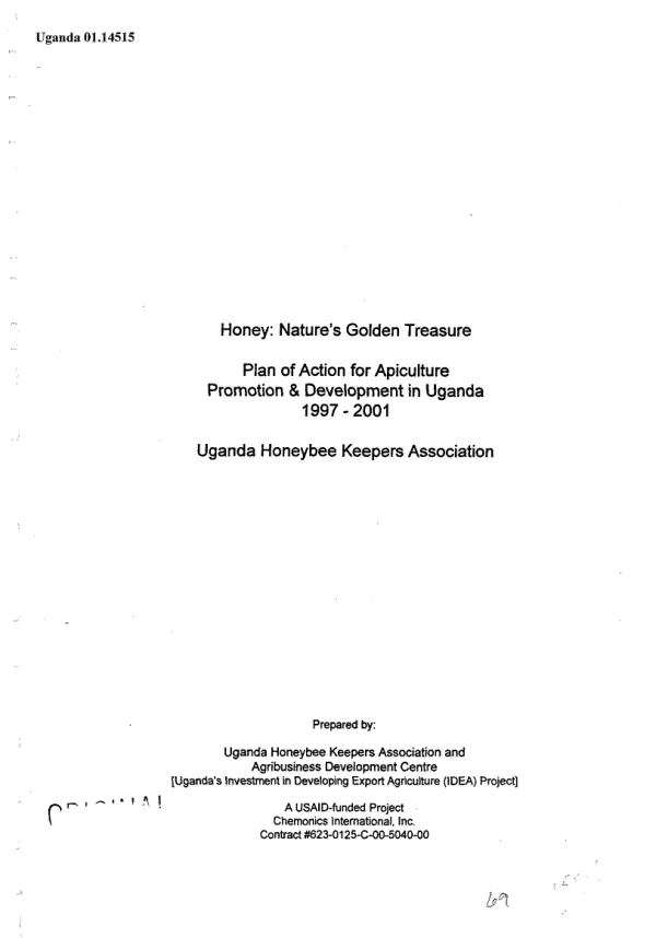 Honey : nature"s golden treasure -- plan of action for apiculture promotion & development in Uganda, 1997-2001