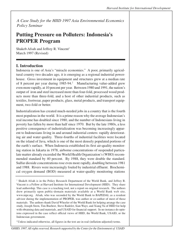 Putting pressure on polluters : Indonesia"s PROPER program