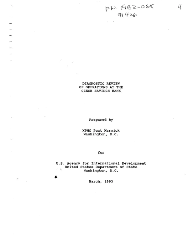 Diagnostic review of operations at the Czech Savings Bank