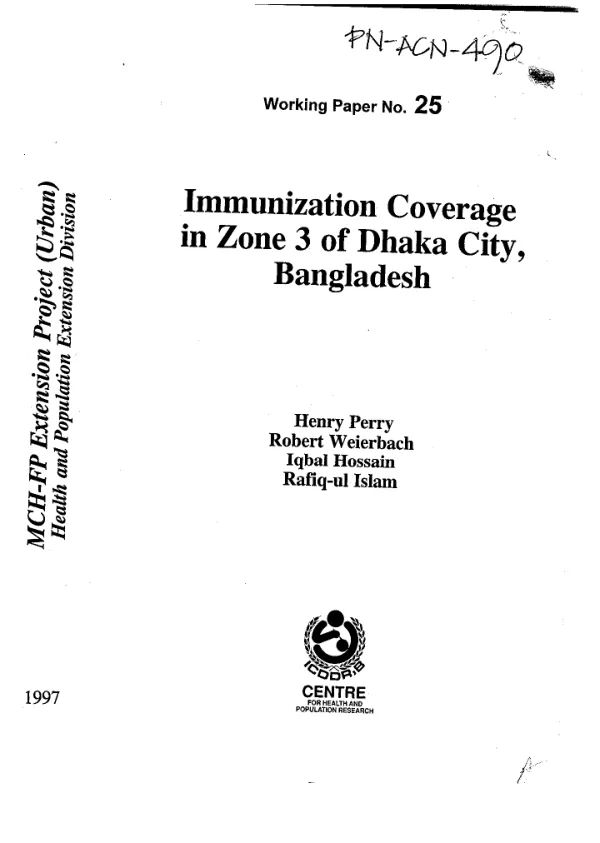 Immunization coverage in Zone 3 of Dhaka City, Bangladesh