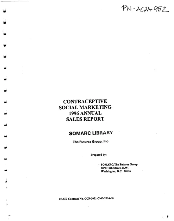 Contraceptive social marketing 1996 annual sales report