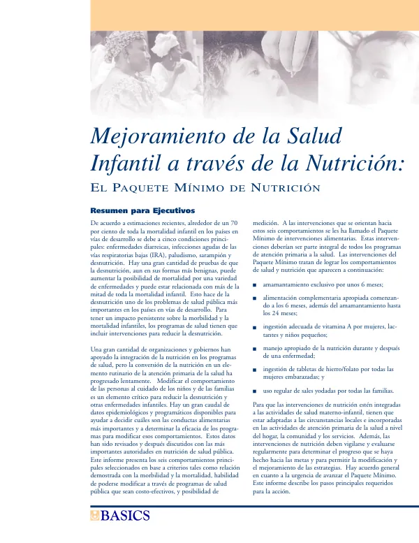 Mejoramiento de la salud infantil a traves de la nutricion : el paquete minimo de nutricion