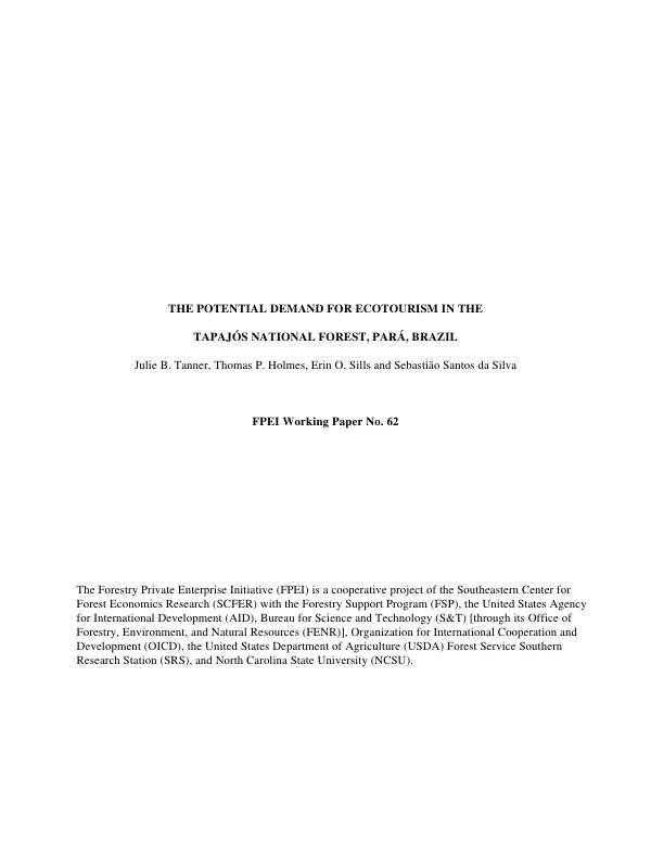 The potential demand for ecotourism in the Tapajos National Forest, Para, Brazil