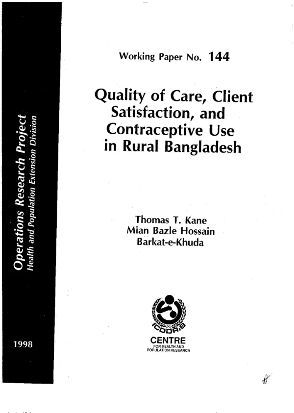 Quality of care, client satisfaction, and contraceptive use in rural Bangladesh