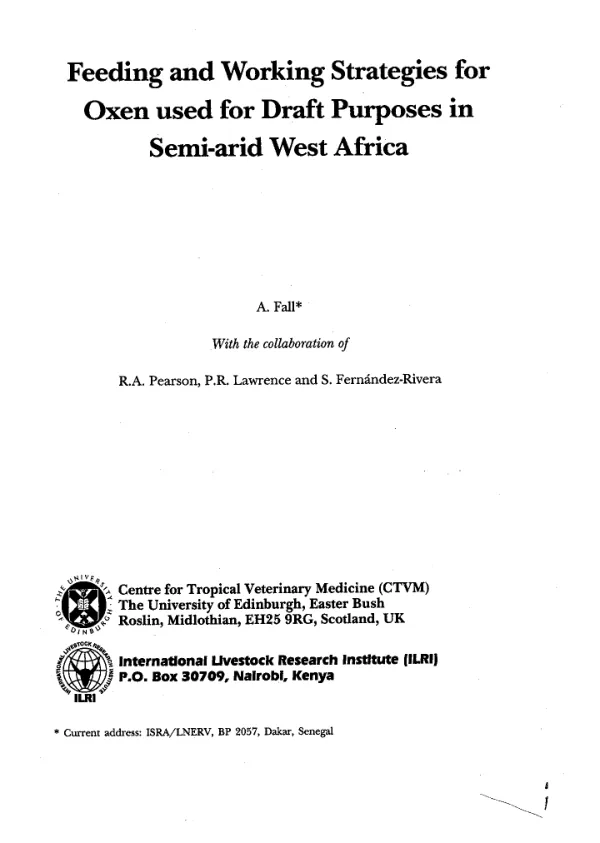 Feeding and working strategies for oxen used for draft purposes in semi-arid West Africa