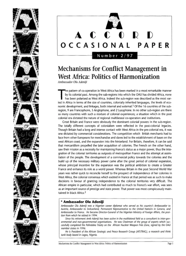 Mechanisms for conflict management in West Africa : politics of harmonization
