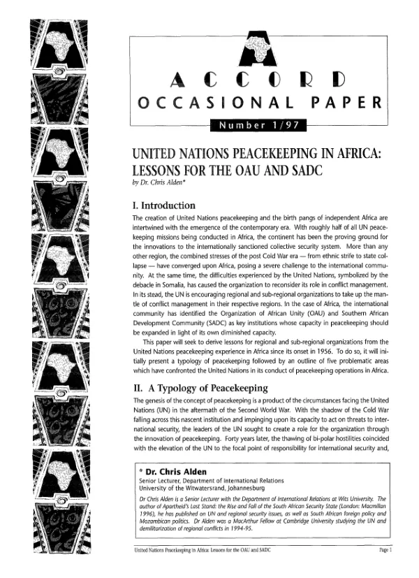 United Nations peacekeeping in Africa : lessons for the OAU and SADC