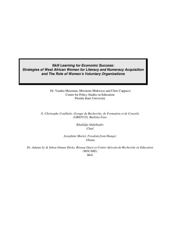 Skill learning for economic success : strategies of West African women for literacy and numeracy acquisition and the role of women"s voluntary organizations
