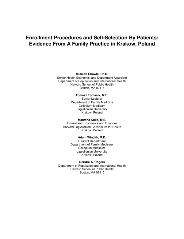 Enrollment procedures and self-selection by patients : evidence from a family practice in Krakow, Poland