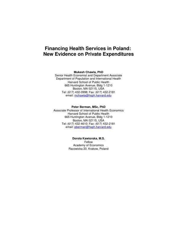 Financing health services in Poland : new evidence on private expenditures