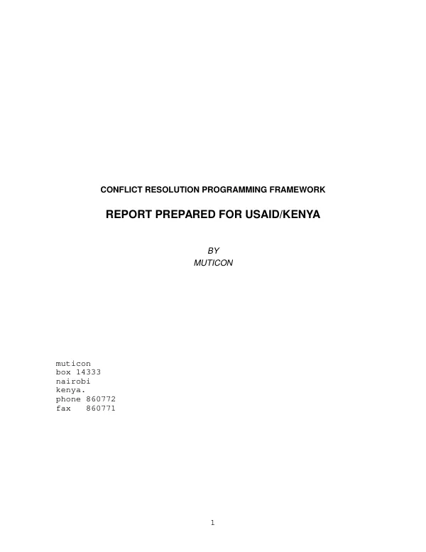 Conflict resolution programming framework : report prepared for USAID/Kenya