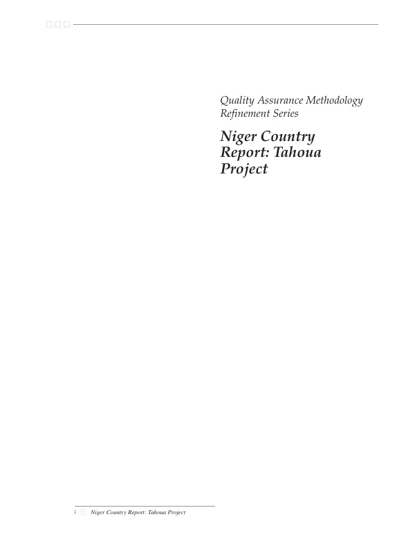 Niger country report : Tahoua project