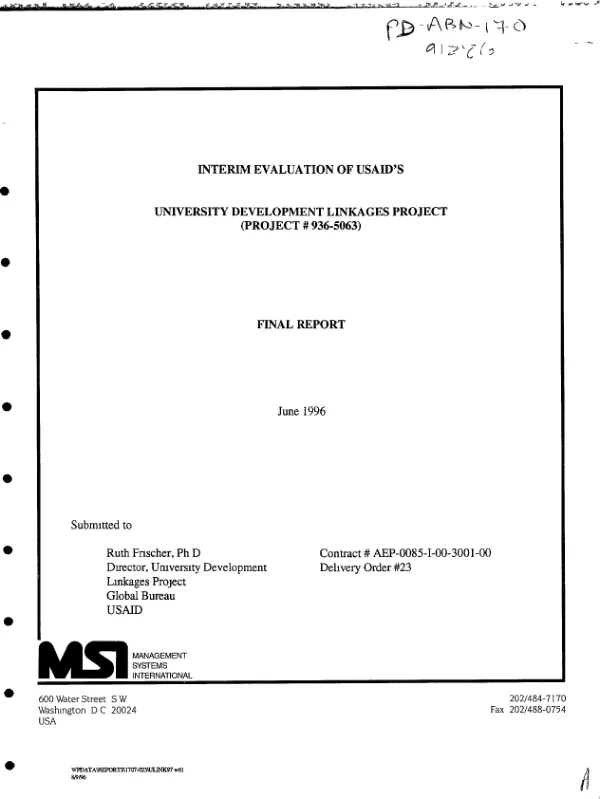 Interim evaluation of USAID's university development linkages project (project no. 936-5063)