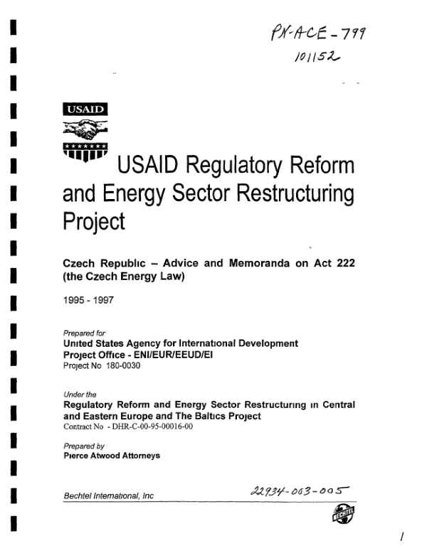 Czech Republic : advice and memoranda on Act 222 (the Czech energy law), 1995-1997