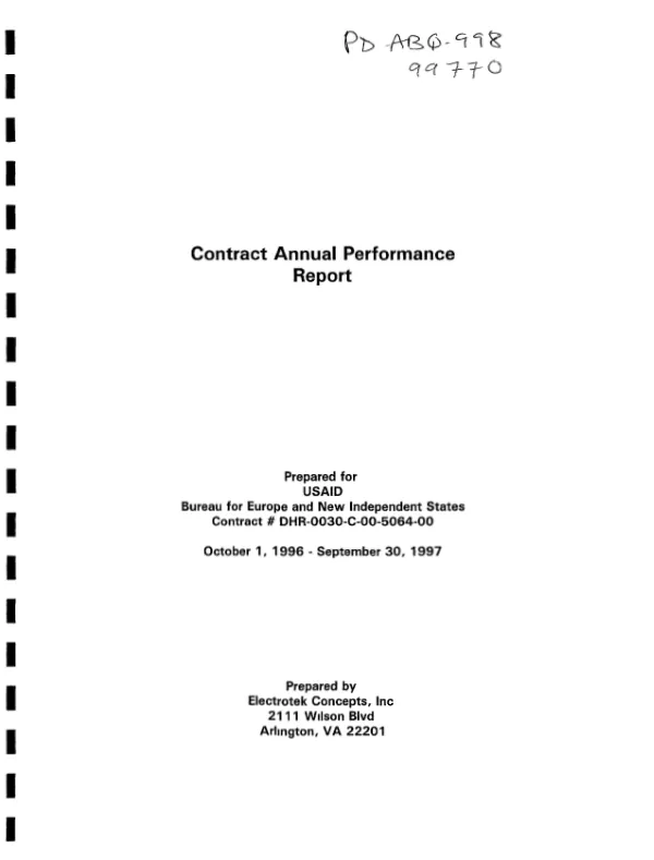 Contract annual performance report [: contract no. DHR-0030-C-00-5064-00 -- October 1, 1996-September 30, 1997 : Electrotek Concepts, Inc.]