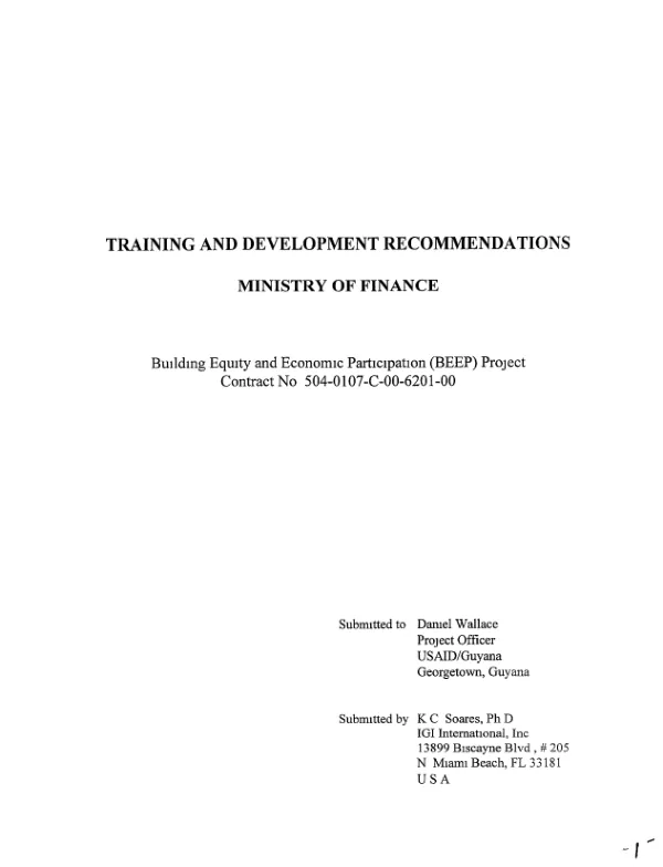 Training and development recommendations : Ministry of Finance