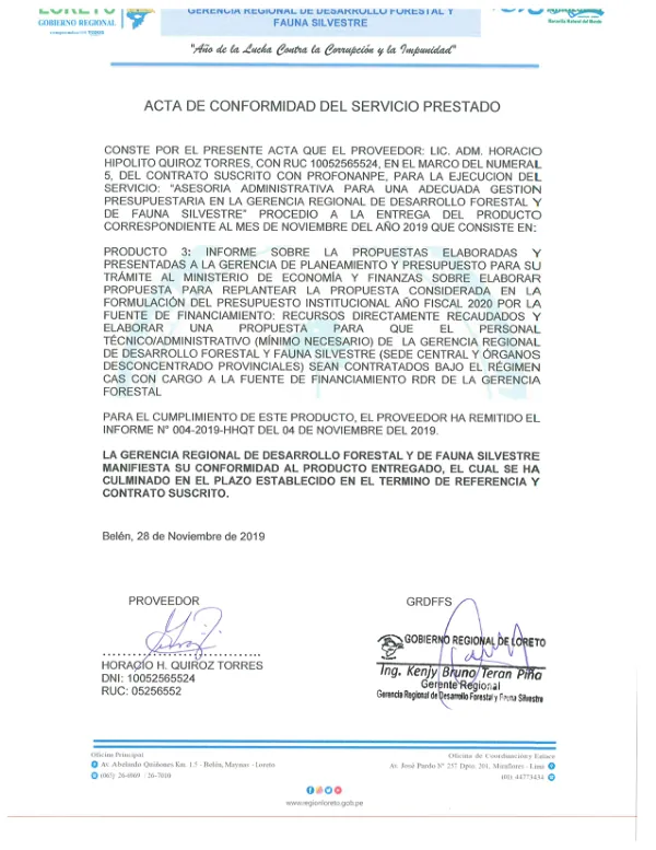 Asesoría Administrativa para Adecuada Gestión Presupuestaria en la Gerencia Regional de Gestión Forestal y Fauna Silvestre del Gobierno Regional de Loreto