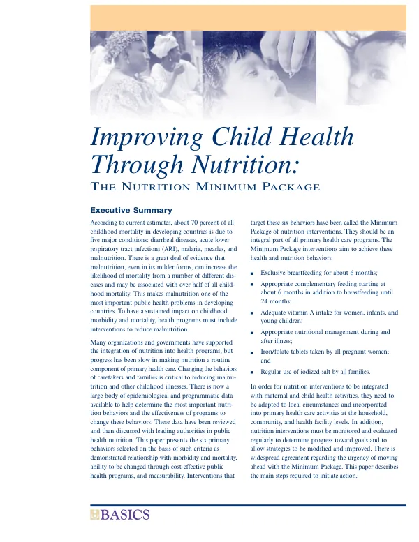 Improving child health through nutrition : the nutrition minimum package