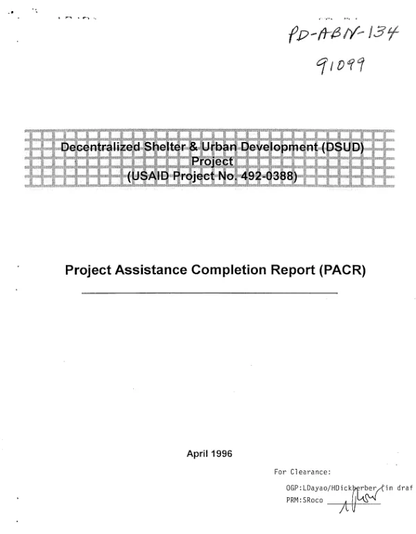 Decentralized shelter and urban development (DSUD) project (USAID project no. 492-0388) : project assistance completion report