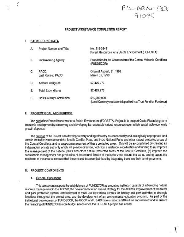 Project assistance completion report : forest resources for a stable environment (FORESTA)
