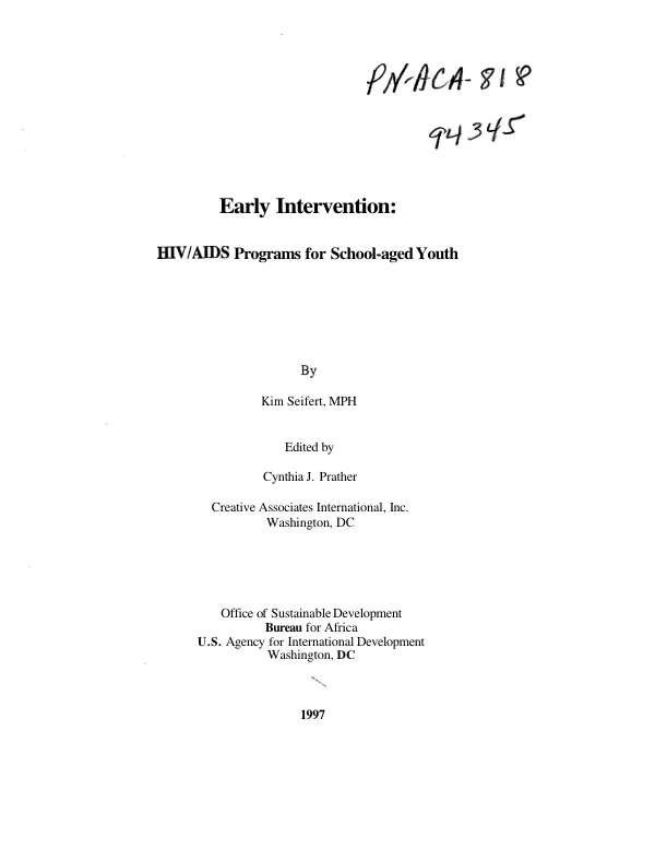 Early intervention : HIV/AIDS programs for school-aged youth