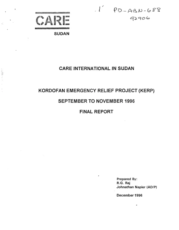 Care International in Sudan : Kordofan emergency relief project (KERP) -- September to November 1996 : final report