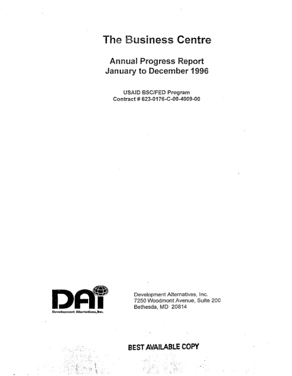 Business Centre annual progress report, January to December 1996 : USAID BSC/FED [Business Service Center/Financial Enterprise Development] program contract no. 623-0176-C-00-4009-00