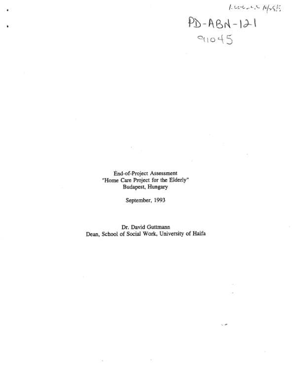 End-of-project assessment : home care project for the elderly -- Budapest, Hungary