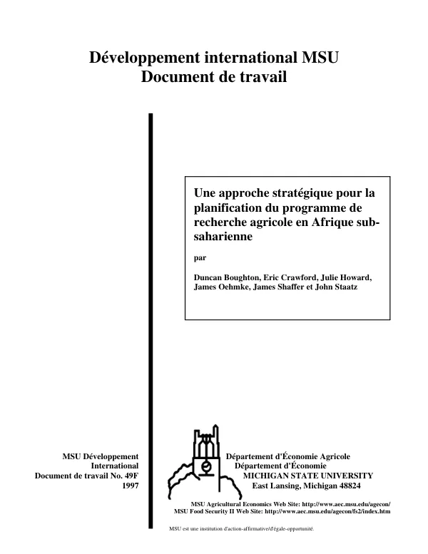 Approche strategique pour la planification du programme de recherche agricole en Afrique subsaharienne