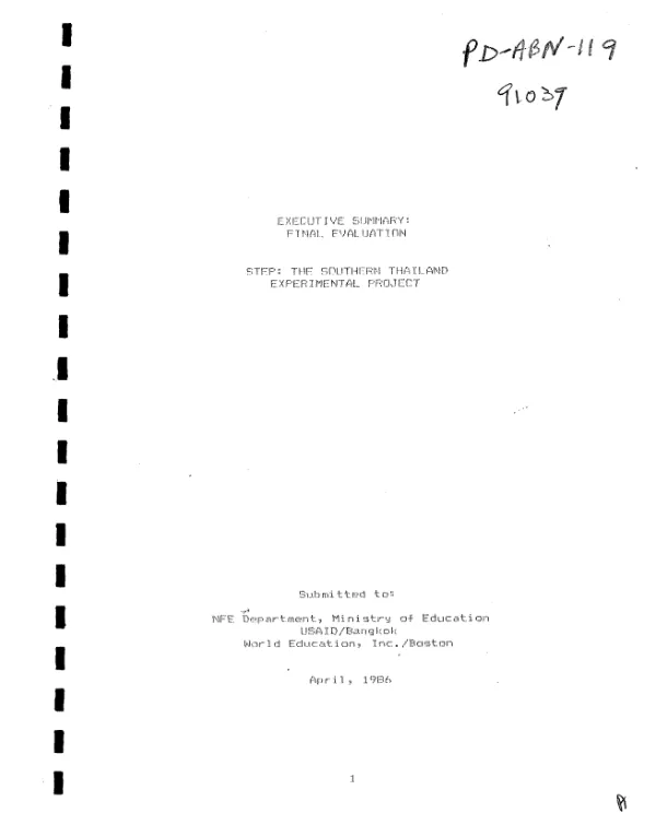 Executive summary : final evaluation -- STEP : the Southern Thailand experimental project