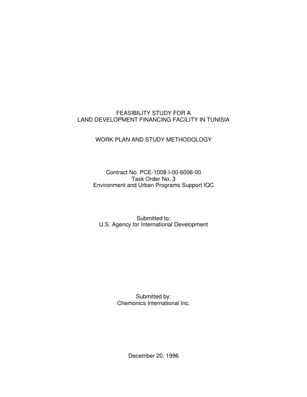 Feasibility study for a land development financing facility in Tunisia : work plan and methodology
