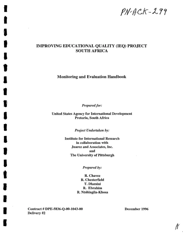 Improving educational quaity (IEQ) project South Africa : monitoring and evaluation handbook