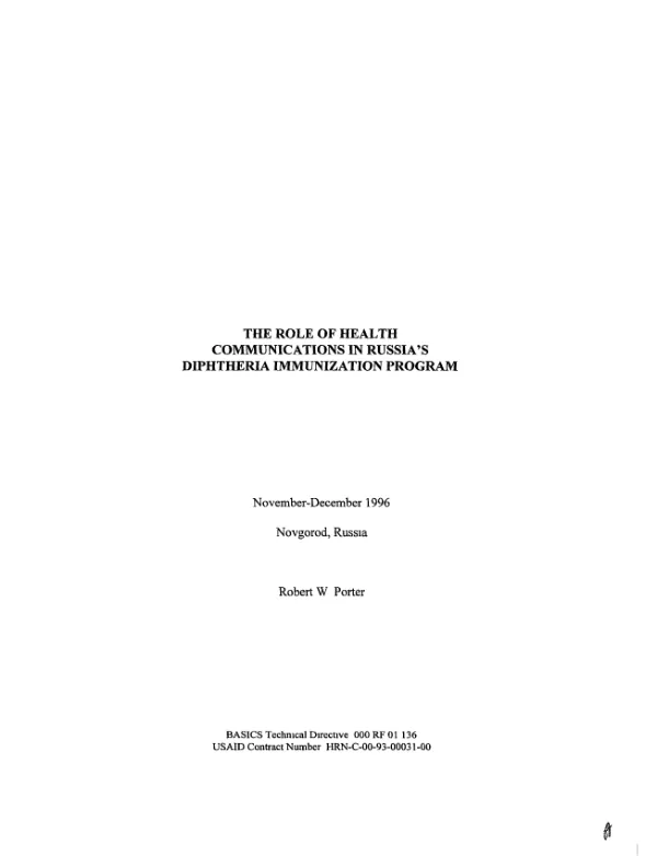 Role of health communications in Russia"s diphtheria immunization program
