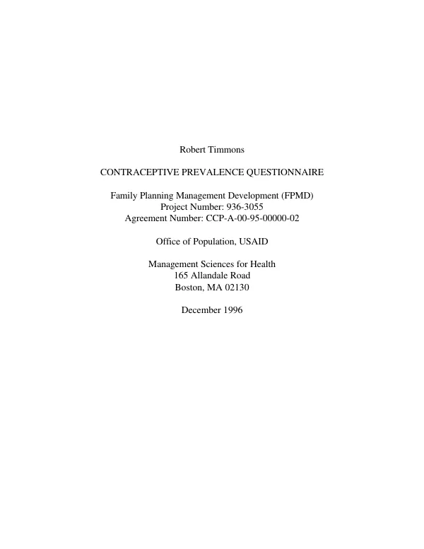 Contraceptive prevalance questionnaire