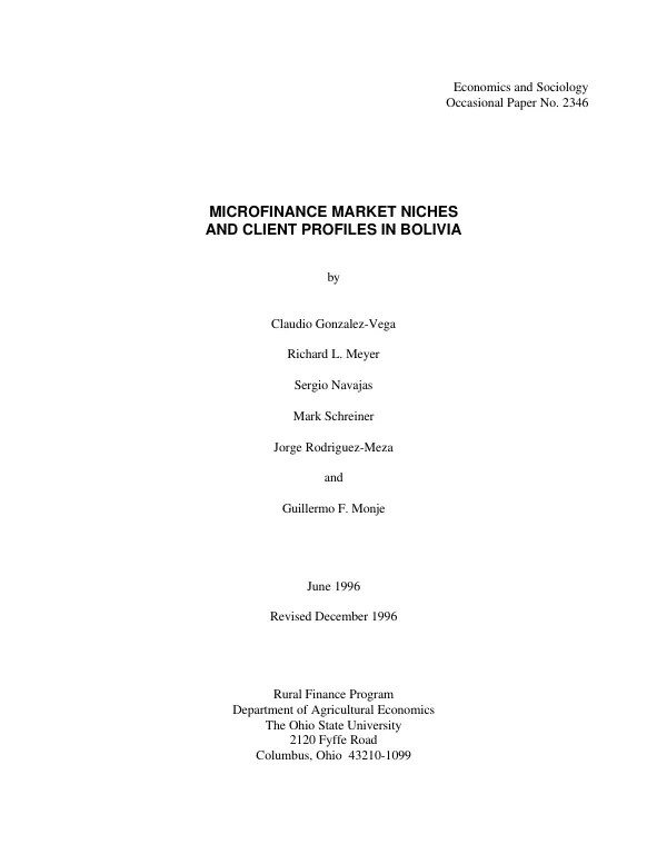 Microfinance market niches and client profiles in Bolivia