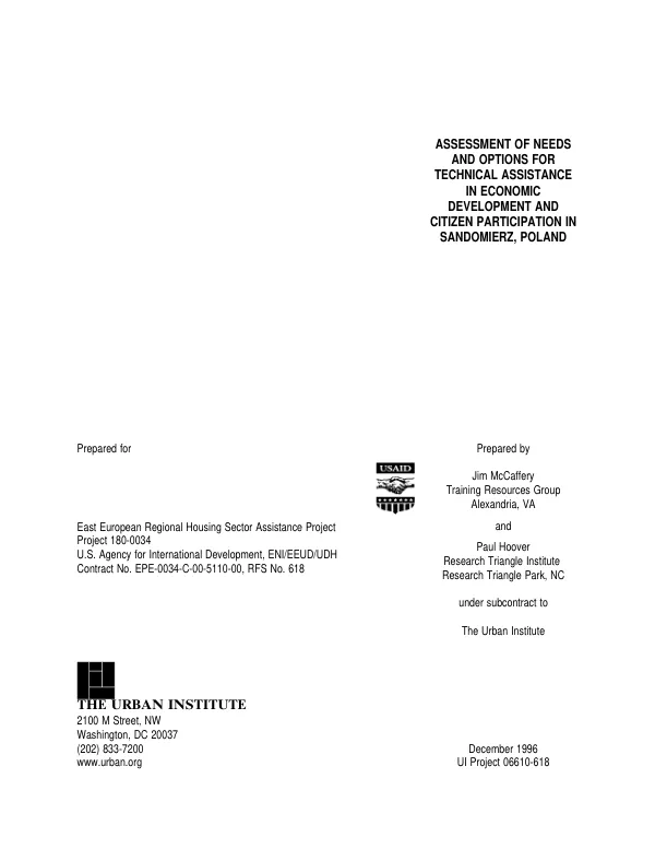 Assessment of needs and options for technical assistance in economic development and citizen participation in Sandomierz, Poland