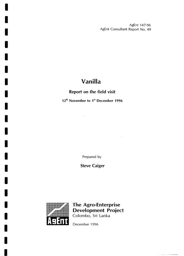 Vanilla : report on the field visit 12th November to 1st December 1996