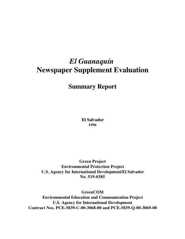 El Guanaquin newspaper supplement evaluation : summary report